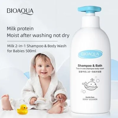BIOAQUA Natural Organic Milk 2-in-1 Baby Shampoo and Body Wash for Newborns, Infants and Toddlers – Gentle Tear-Free Moisturizing, Deep Nourishing, Skin-Friendly Daily Bath Care for Soft, Smooth, Clean and Healthy Baby Skin and Hair