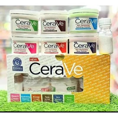 CeraVe 6-in-1 Skin Renewing Facial Kit – Cleanser, Scrub, Massage Cream, Bleach Cream, Face Mask & Skin Polish – Whitening & Glowing Facial Set