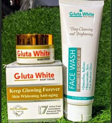 Gluta White Glowing Kit – Deep Cleansing Face Wash & Night Cream – Skin Brightening & Anti-Aging Skincare Set for All Skin Types