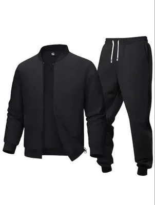 2 Pcs Men's Polyester Plain Zipper Track Suit