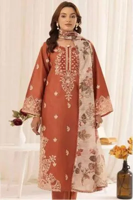 3 Pcs Women's Unstitched Embroidered Suit