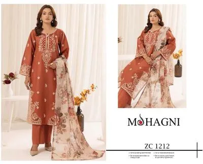 3 Pcs Women's Unstitched Embroidered Suit