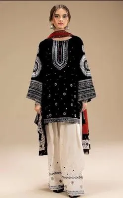 3 Pcs Women's Unstitched Embroidered Suit