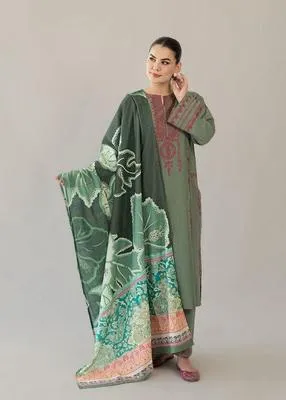 3 Pcs Women's Unstitched Embroidered Suit