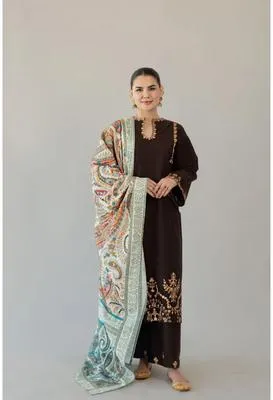 3 Pcs Women's Unstitched Embroidered Suit