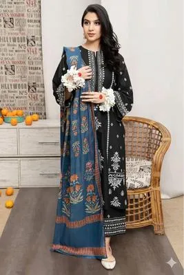 3 Pcs Women's Unstitched Embroidered Suit