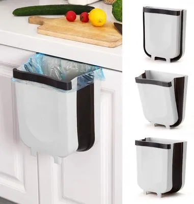 Hanging Trash Can for Kitchen Cabinet, Wall-Mounted Trash Can Foldable Waste Bins for Door Bedroom Dorm Room Car - Large Capacity 9L