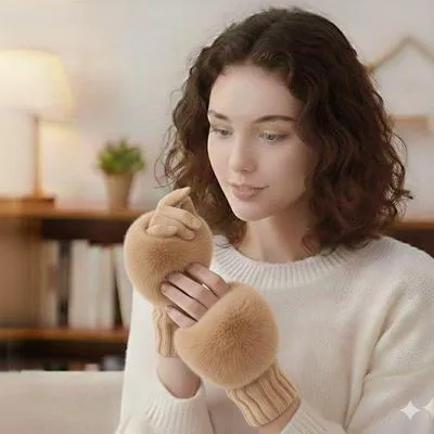 Warm Textured Knit Fabric Fingerless Gloves - 2 Pcs Set