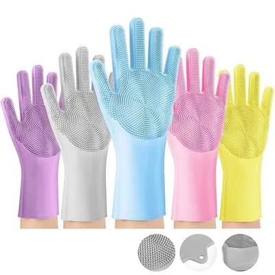 Dish Washing Gloves With Scrubber, Silicone Cleaning Reusable Scrub Gloves For Wash Dish, Kitchen, Bathroom