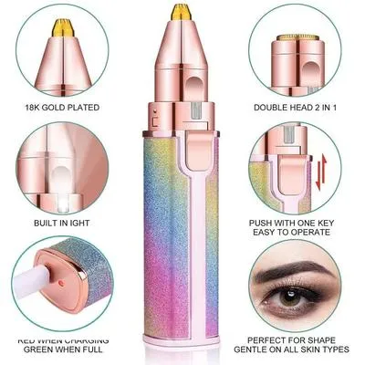 Rechargeable Eyebrow Trimmer Pink ABS Double Head 18K Gold