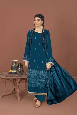 3 Pcs Women's Unstitched Embroidered Suit