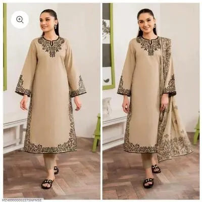 3 Pcs Women's Unstitched Embroidered Suit