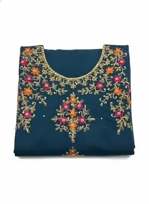 3 Piece Unstitched Dress for Women's Party Wear Organza Embroidered Suit Handmade Aari & Zari Work Kataan Silk Trouser thumbnail 4