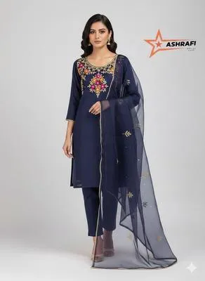 3 Piece Unstitched Dress for Women's | Party Wear | Organza Embroidered Suit | Handmade Aari & Zari Work | Kataan Silk Trouser