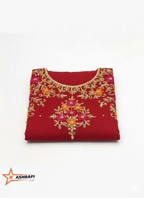 3 Piece Unstitched Dress for Women's | Party Wear | Organza Embroidered Suit | Handmade Aari & Zari Work | Kataan Silk Trouser thumbnail 4