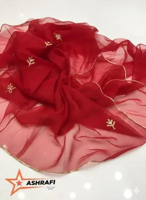 3 Piece Unstitched Dress for Women's | Party Wear | Organza Embroidered Suit | Handmade Aari & Zari Work | Kataan Silk Trouser thumbnail 5