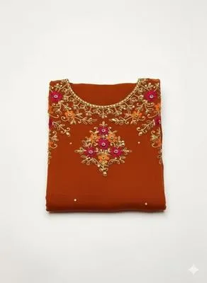 3 Piece Unstitched Dress for Women's | Party Wear | Organza Embroidered Suit | Handmade Aari & Zari Work | Kataan Silk Trouser thumbnail 3