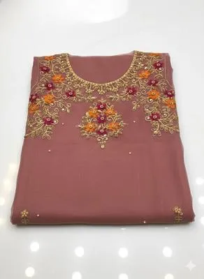 3 Piece Unstitched Dress for Women's | Party Wear | Organza Embroidered Suit | Handmade Aari & Zari Work | Kataan Silk Trouser | Customized thumbnail 4