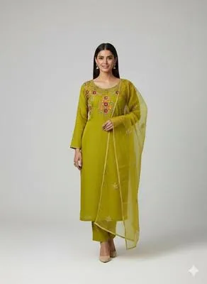 3 Piece Unstitched Dress for Women's | Party Wear | Organza Embroidered Suit | Handmade Aari & Zari Work | Kataan Silk Trouser
