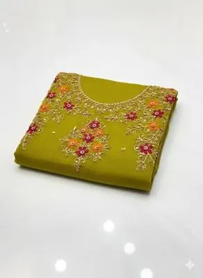 3 Piece Unstitched Dress for Women's | Party Wear | Organza Embroidered Suit | Handmade Aari & Zari Work | Kataan Silk Trouser thumbnail 4