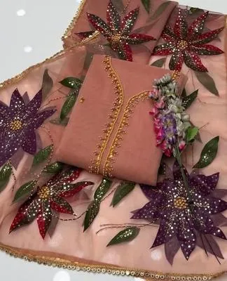 2 Pcs Women's Unstitched Hand Work Suit