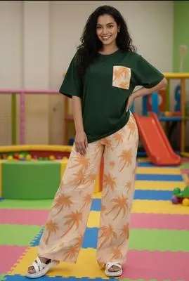 2 Pcs Women's Stitched Jersey Printed Night Suit