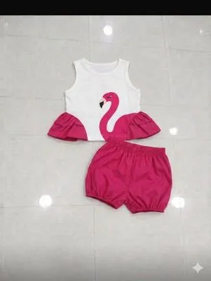 Kids Pink Flamingo Tank Top & Shorts Set thumbnail 3