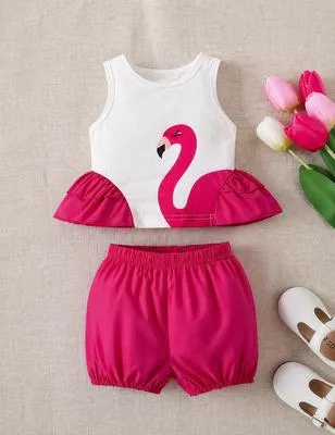 Kids Pink Flamingo Tank Top & Shorts Set thumbnail 4