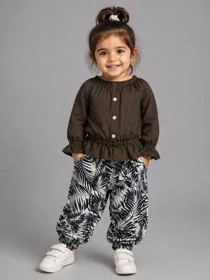 Kids Brown Frock with Zebra Print Pants