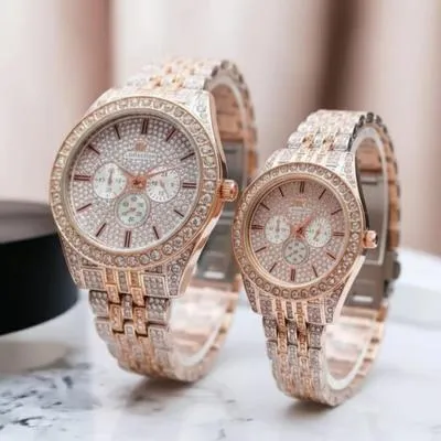 Rose Gold Unisex Couple Watches Pack of 2 Stainless Steel Chain Strap thumbnail 2