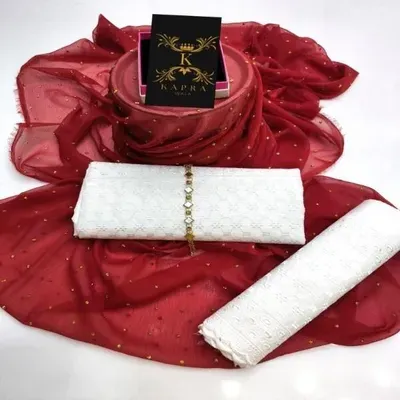 3 Pcs Women's Unstitched Chikankari Embroidered Suit thumbnail 2