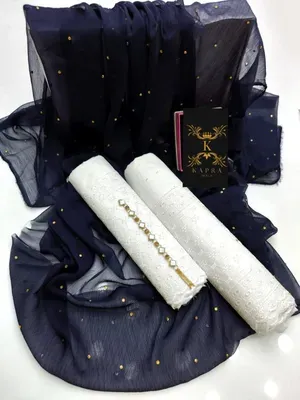 3 Pcs Women's Unstitched Chikankari Embroidered Suit thumbnail 2