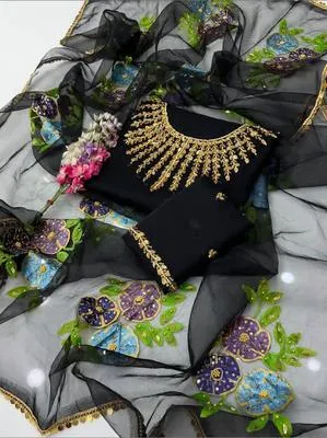 3 Pcs Women’s Unstitched Organza Hand Work Suit