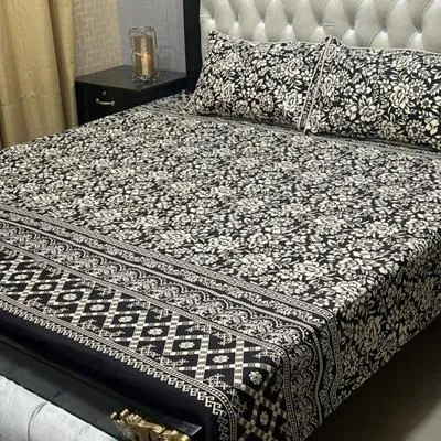 premium 3D Crystal Cotton Printed Double Bedsheet