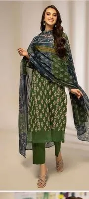 3 Pcs Women's Unstitched lawn Printed Suit
