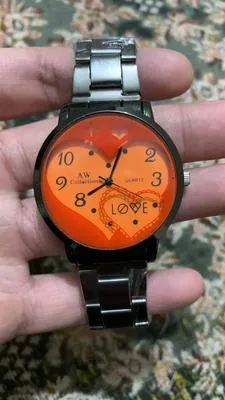 Men Quartz Watch Black Stainless Steel Strap Love Dial thumbnail 3
