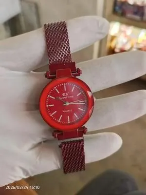 Red Stainless Steel Women's Watch with Magnetic Mesh Strap thumbnail 3