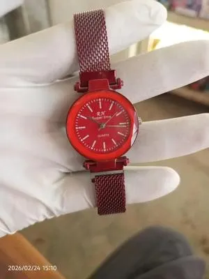 Red Stainless Steel Women's Watch with Magnetic Mesh Strap thumbnail 4