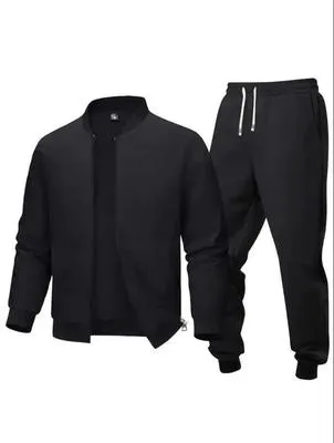 2 Pcs Men's Polyester Plain Zipper Track Suit