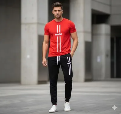 2 Pcs Men's Polyester Printed Track Suit