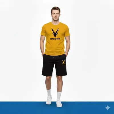 2 Pcs Men's Polyester Printed T-Shirt & Shorts Tracksuit