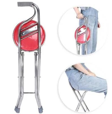 Walking Stick Seat Folding Stool – Ergonomic Stainless Steel Support for Seniors & Disabled Individuals