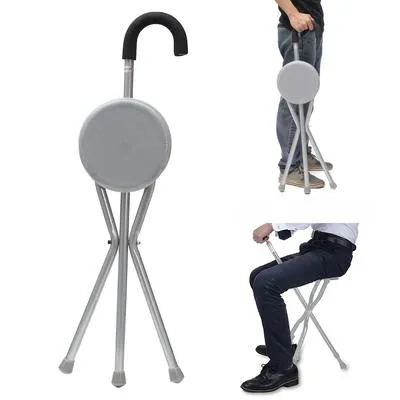 Traveling Stick Stool, Old Man Walking Three Legs Fold Walker Take Seat 