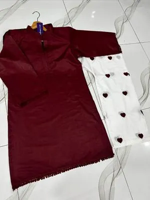Lace Border Sleeve Shirt With Heart Embroidery Flapper 2Pcs thumbnail 3