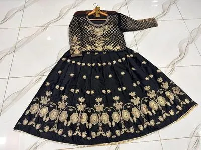 2 Pcs Women's Stitched Shamoz Silk Embroidered Maxi Suit thumbnail 2