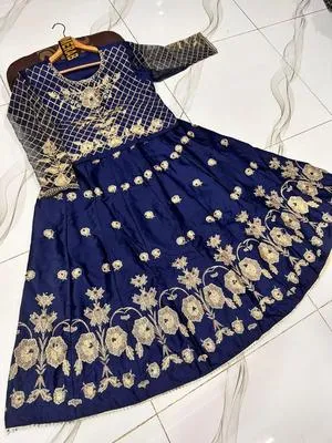 2 Pcs Women's Stitched Shamoz Silk Embroidered Maxi Suit thumbnail 2