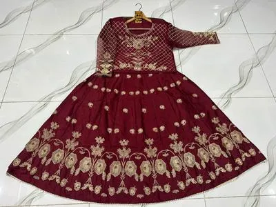2 Pcs Women's Stitched Shamoz Silk Embroidered Maxi Suit thumbnail 2