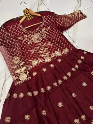 2 Pcs Women's Stitched Shamoz Silk Embroidered Maxi Suit thumbnail 3
