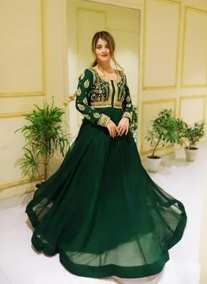 2 Pcs Women's Stitched Chiffon Embroidered Maxi Suit  Markaz