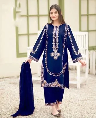 3 Pcs Women's Stitched Shamoz Silk Embroidered Suit